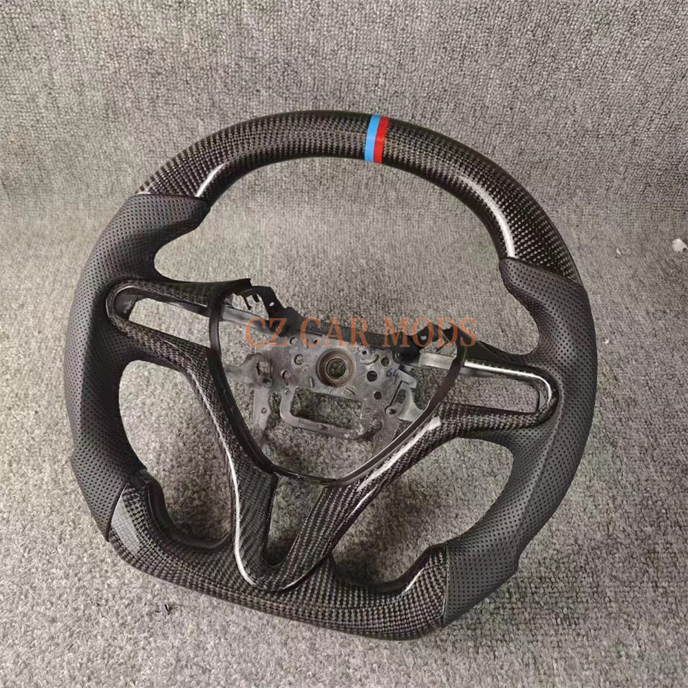 Custom Perforated Leather Real Carbon Fiber Steering Wheel With Blue And Red Center Strip Auto Accessory For Honda Civic 8th GEN 2006 2007 2008 2009 2010 2011 Remanufactured