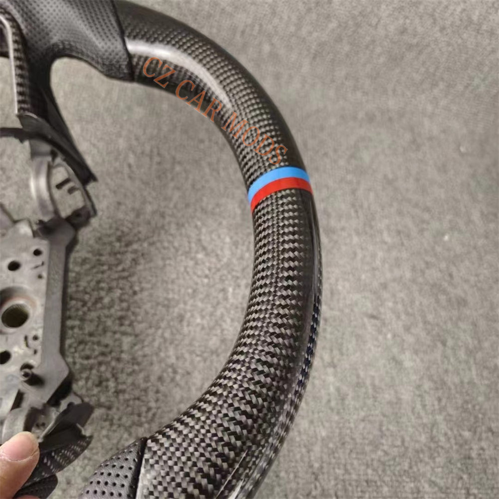Custom Perforated Leather Real Carbon Fiber Steering Wheel With Blue And Red Center Strip Auto Accessory For Honda Civic 8th GEN 2006 2007 2008 2009 2010 2011 Remanufactured