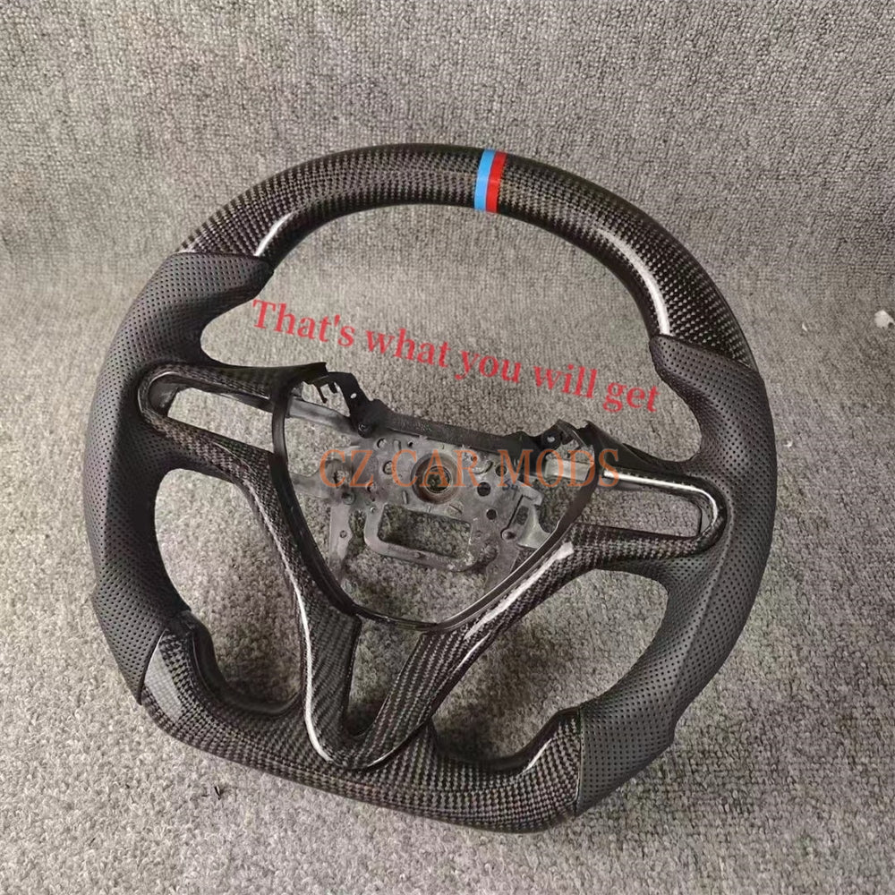 Custom Perforated Leather Real Carbon Fiber Steering Wheel With Blue And Red Center Strip Auto Accessory For Honda Civic 8th GEN 2006 2007 2008 2009 2010 2011 Remanufactured