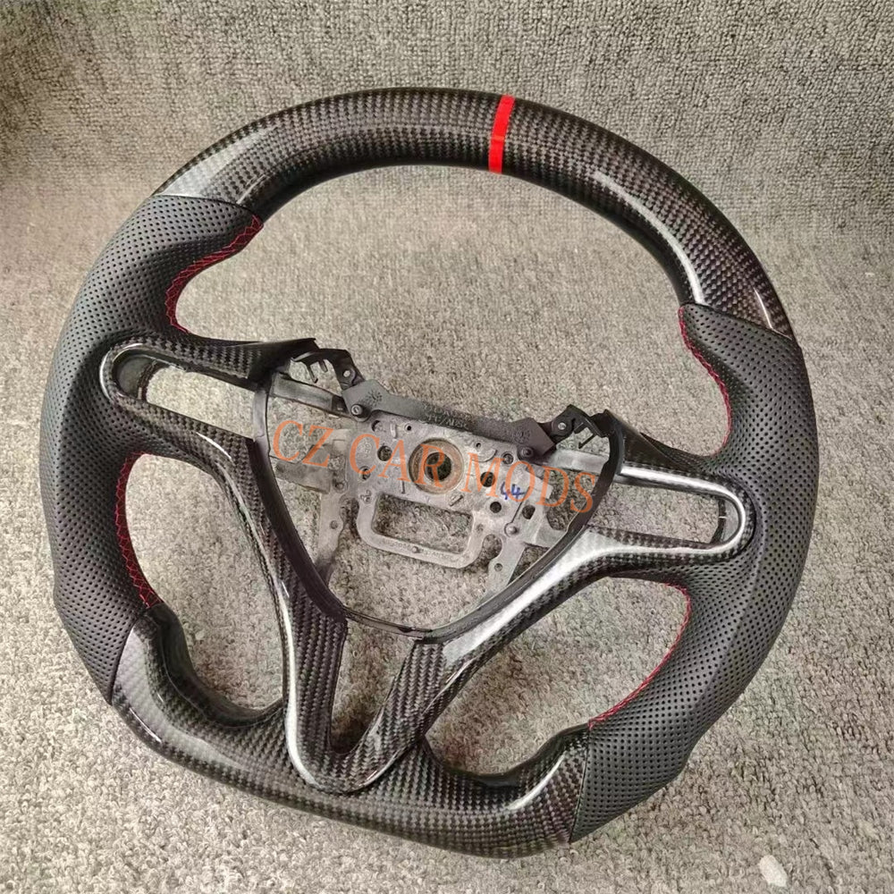 Custom Perforated Leather Carbon Fiber Steering Wheel With Red Center Strip Auto Accessory For Honda City 2009 2010 2011 2012 2013 Remanufactured