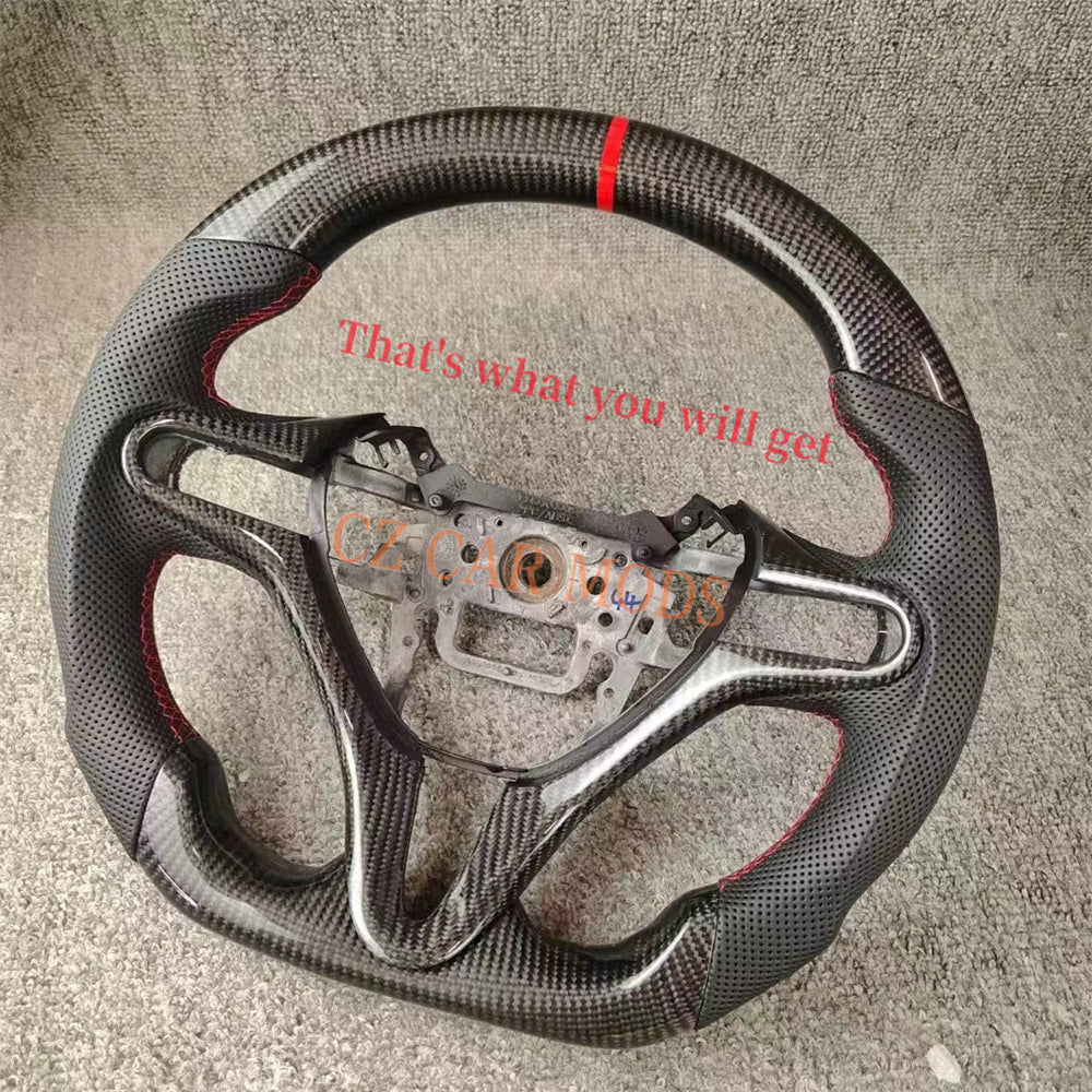 Custom Perforated Leather Carbon Fiber Steering Wheel With Red Center Strip Auto Accessory For Honda City 2009 2010 2011 2012 2013 Remanufactured