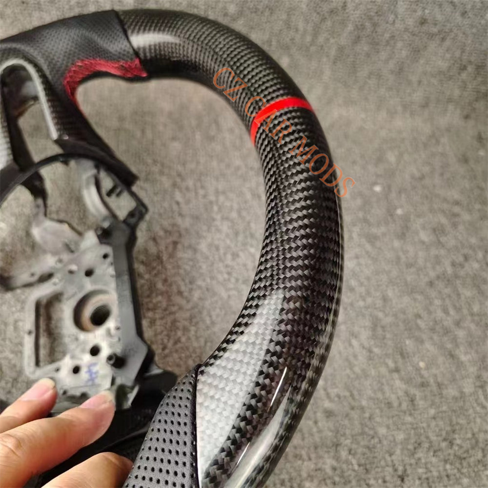 Custom Perforated Leather Carbon Fiber Steering Wheel With Red Center Strip Auto Accessory For Honda City 2009 2010 2011 2012 2013 Remanufactured