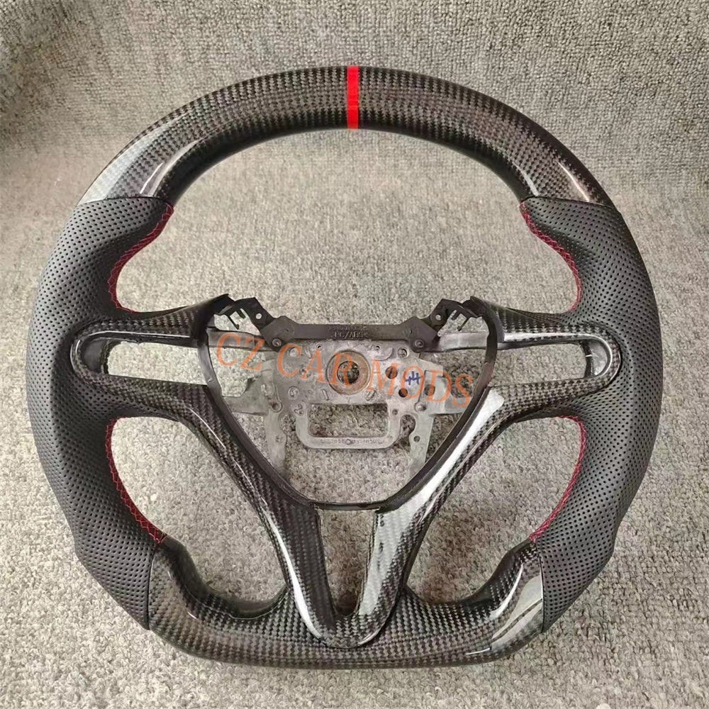 Custom Perforated Leather Carbon Fiber Steering Wheel With Red Center Strip Auto Accessory For Honda City 2009 2010 2011 2012 2013 Remanufactured