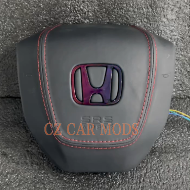 Black leather red stitch LED Luminous Steering Wheel Airbag Cover Designed Specifically for Honda civic