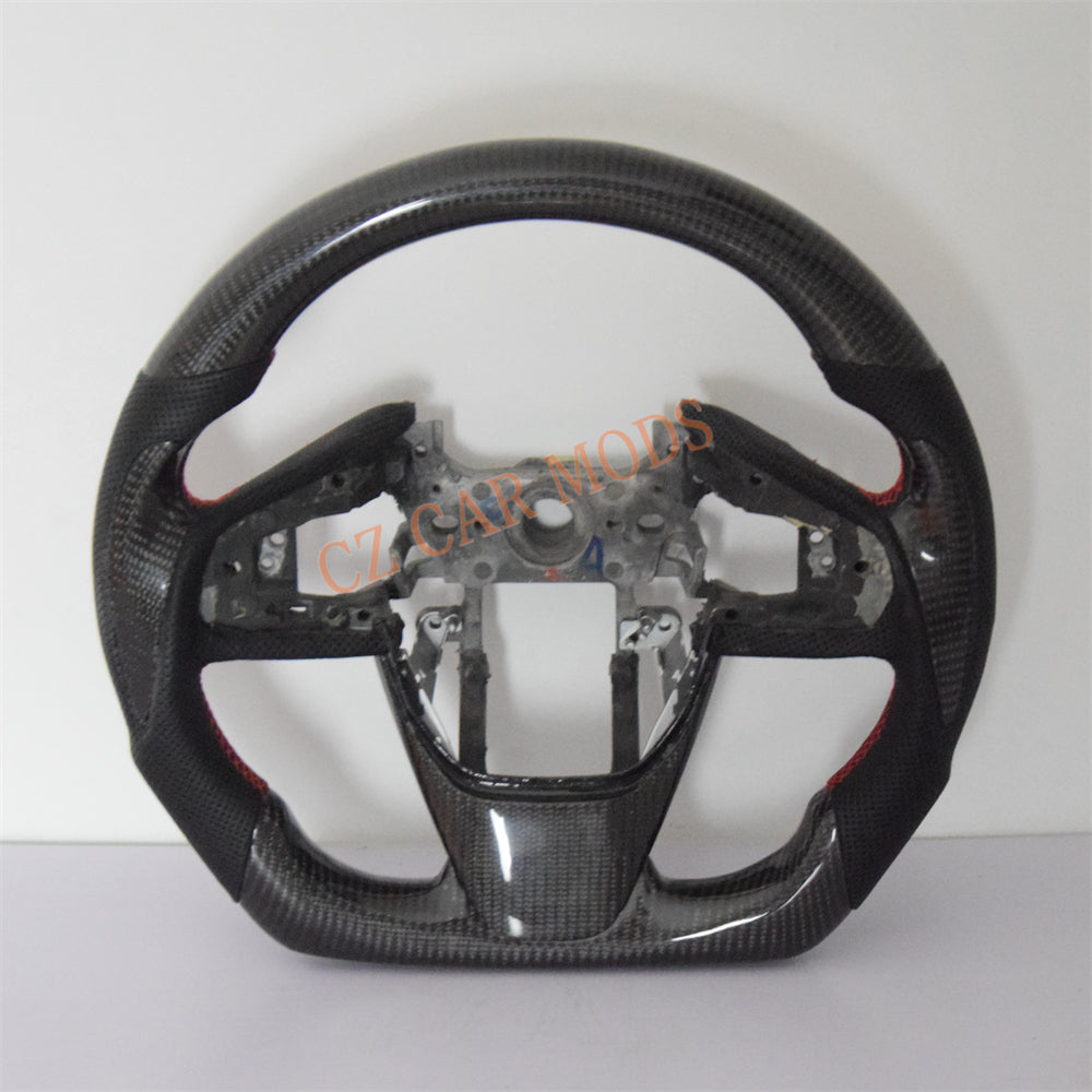 Customized Black Perforated Leather Carbon Fiber Steering Wheel Auto Accessory Remanufactured For Honda Civic 10th GEN 2016 2017 2018 2019 2020 2021