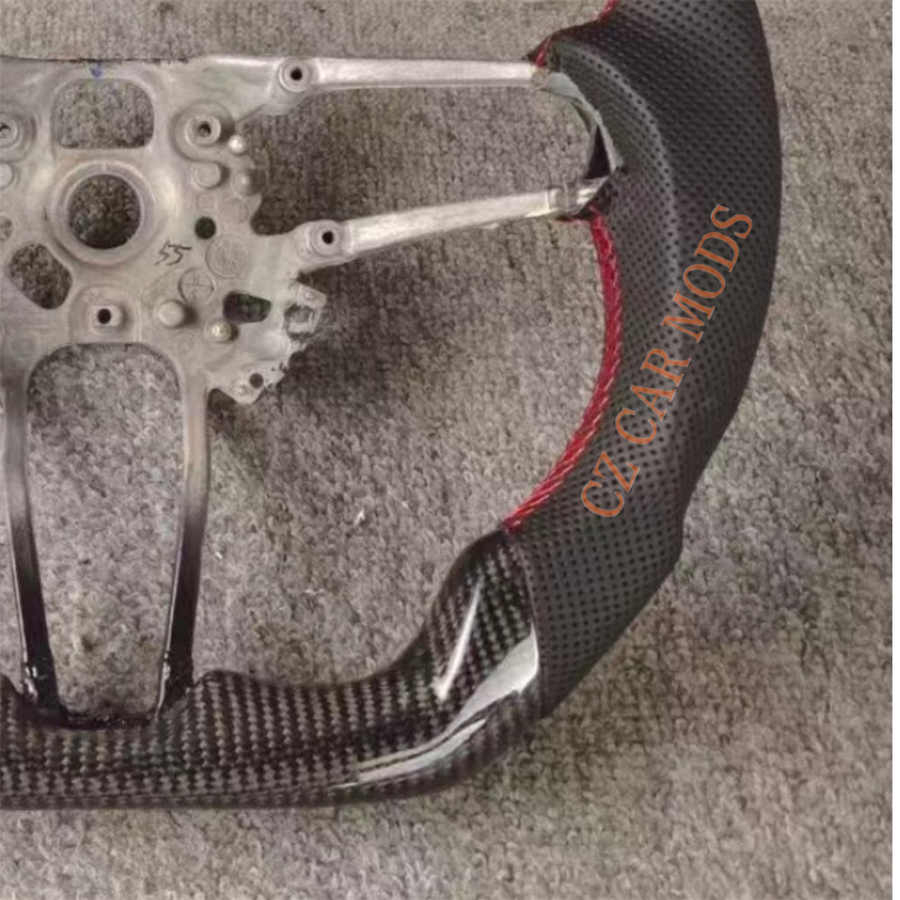 Custom Brand New Perforated Leather Carbon Fiber Steering Wheel With Red Center Strip For Porsche 911 2016 2017 2018 Auto Accessory