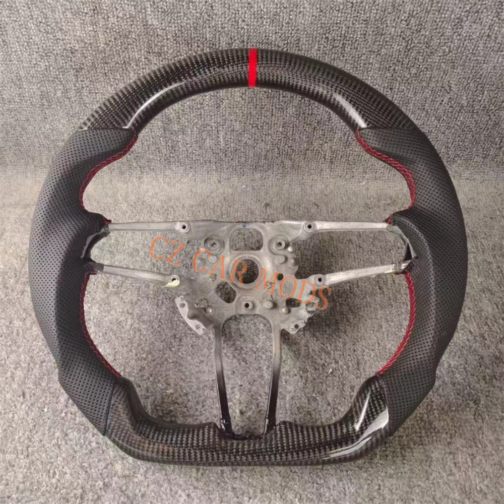Custom Brand New Perforated Leather Carbon Fiber Steering Wheel With Red Center Strip For Porsche 911 2016 2017 2018 Auto Accessory