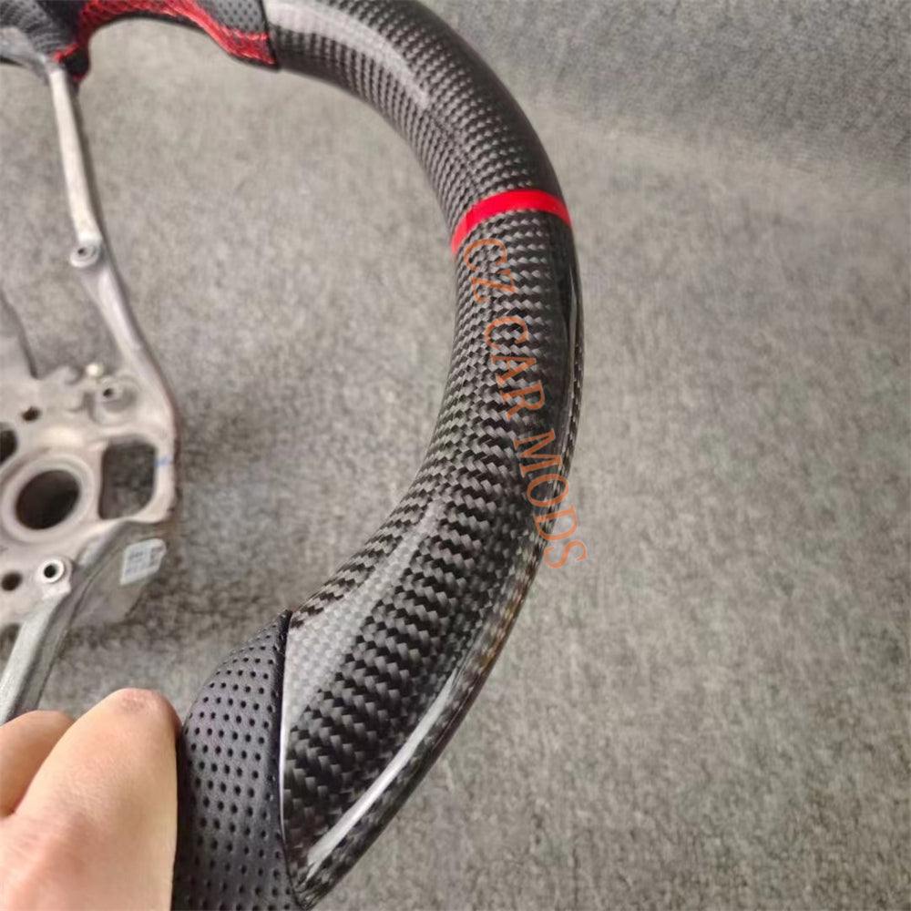 Custom Brand New Perforated Leather Carbon Fiber Steering Wheel With Red Center Strip For Porsche 911 2016 2017 2018 Auto Accessory