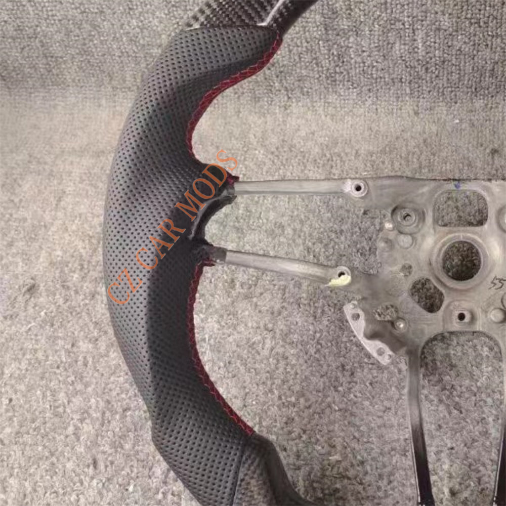 Custom Brand New Perforated Leather Carbon Fiber Steering Wheel With Red Center Strip For Porsche 911 2016 2017 2018 Auto Accessory