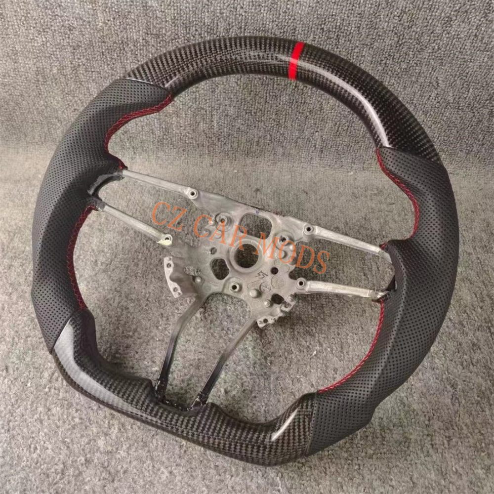 Custom Brand New Perforated Leather Carbon Fiber Steering Wheel With Red Center Strip For Porsche 911 2016 2017 2018 Auto Accessory