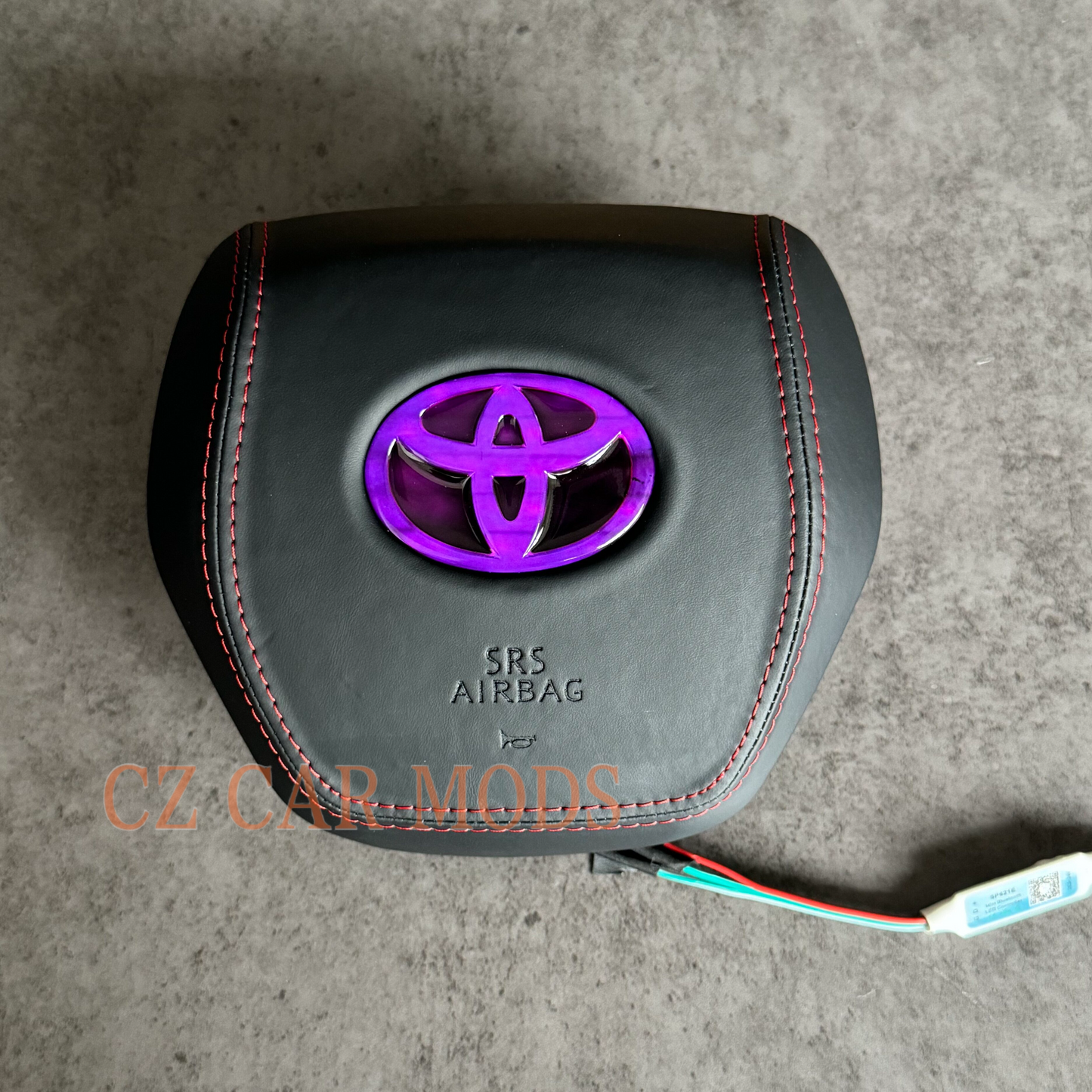 Black leather red stitch LED Luminous Steering Wheel Airbag Cover Designed Specifically for Toyota