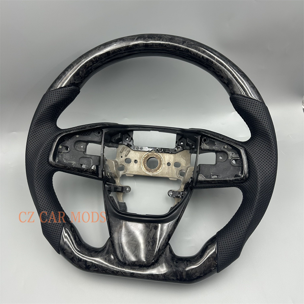 Customized Black forged carbon fiber leather steering wheel for 2016 2017 2018 2019 2020 2021 Honda Civic