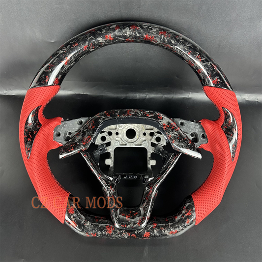 Customized Black Forged carbon fiber red Perforated leather steering wheel for 2013 2014 2015 2016 2017 Honda Accord
