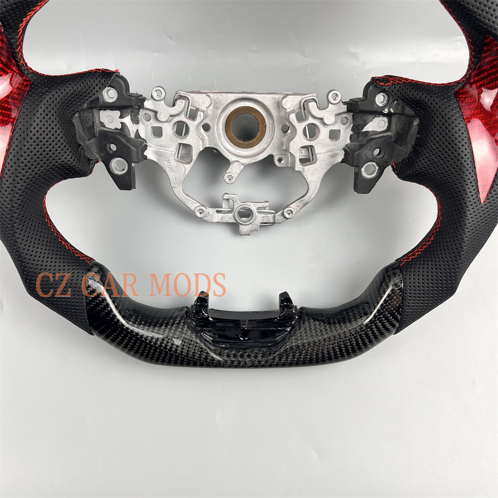 Customized Black carbon fiber Perforated leather red strip steering wheel for 2024 2025 toyota camry