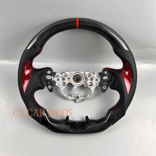 Customized Black carbon fiber Perforated leather red strip steering wheel for 2024 2025 toyota camry