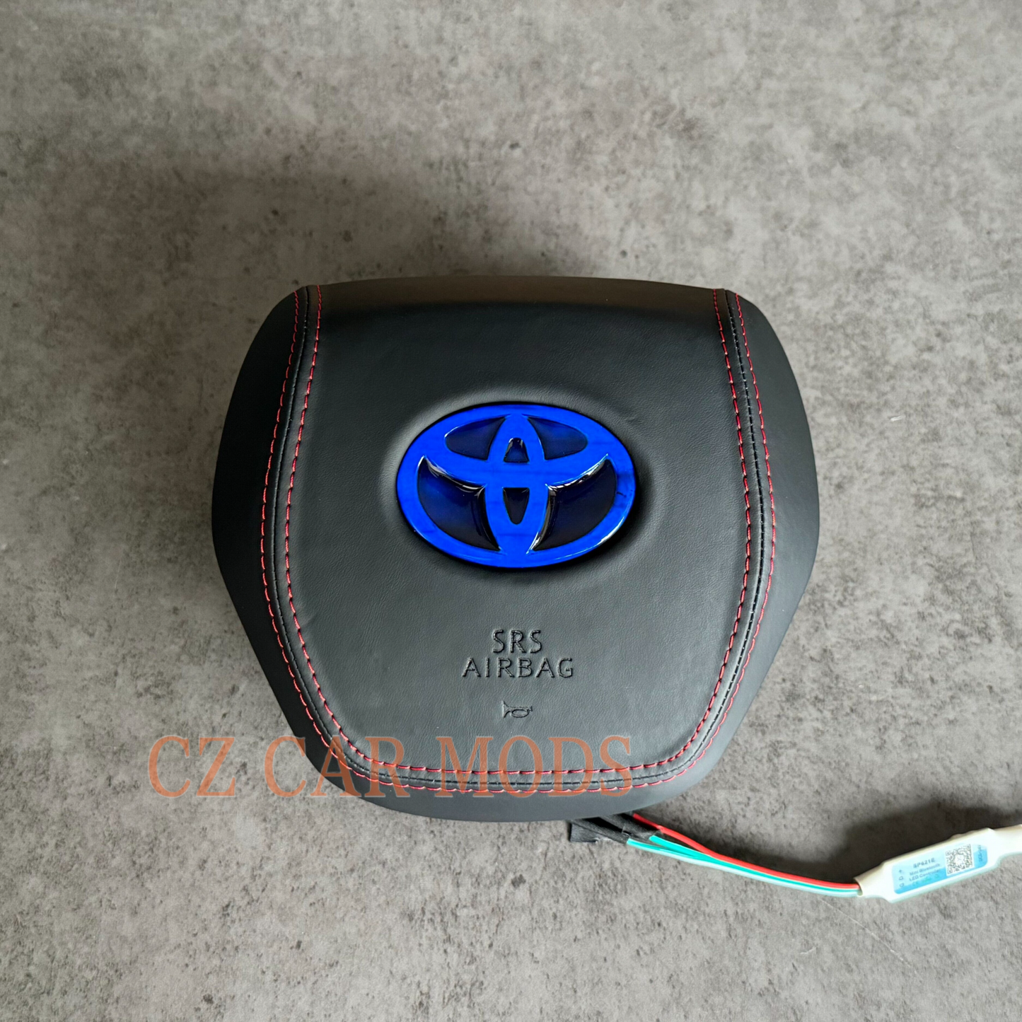 Black leather red stitch LED Luminous Steering Wheel Airbag Cover Designed Specifically for Toyota