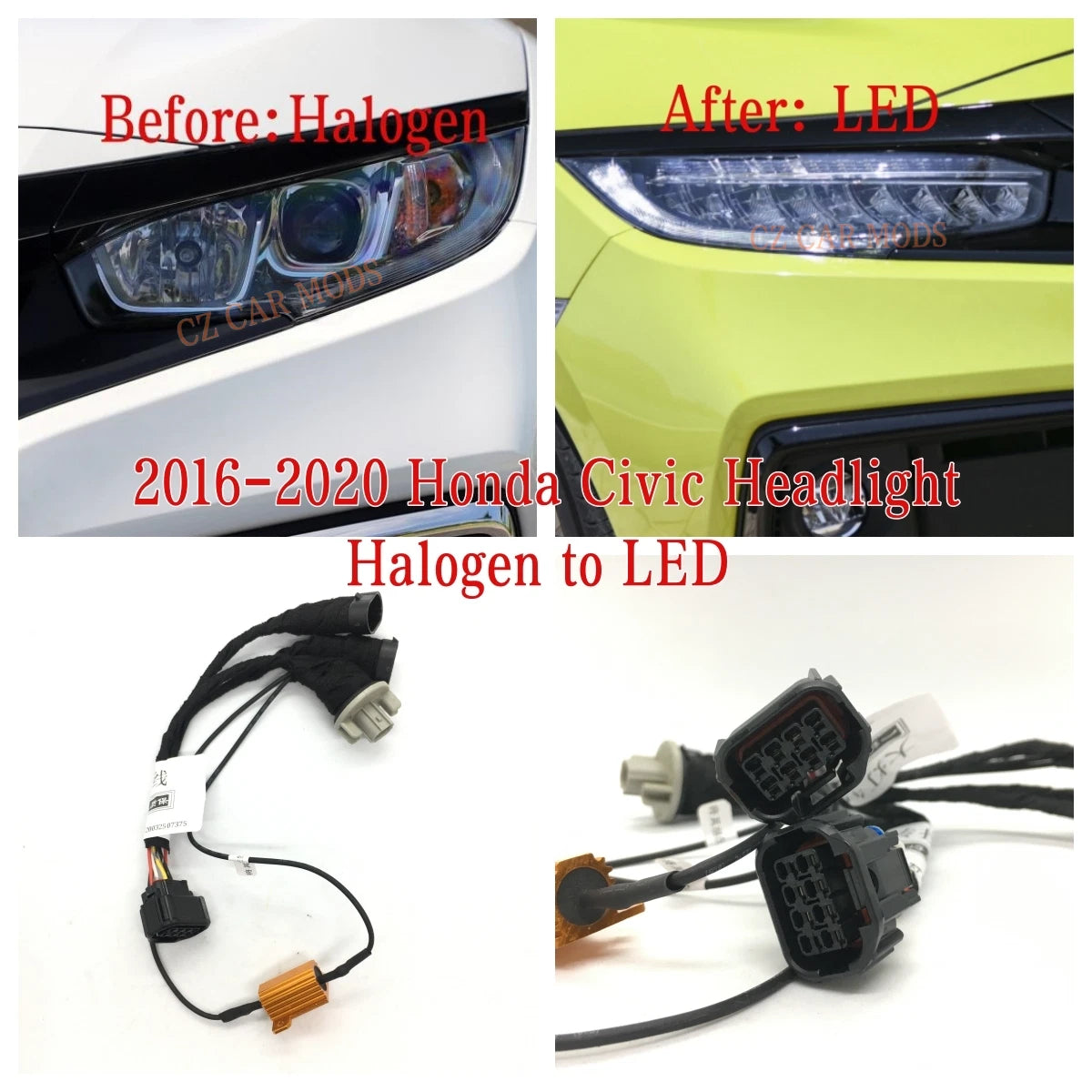 Car Headlight Adapter Wire For 2016 2017 2018 2019 2020 Honda Civic Modify Halogen to LED