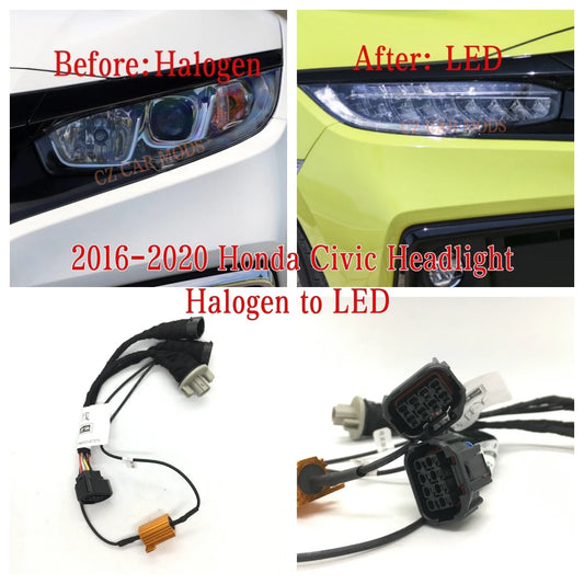 Car Headlight Adapter Wire For 2016 2017 2018 2019 2020 Honda Civic Modify Halogen to LED