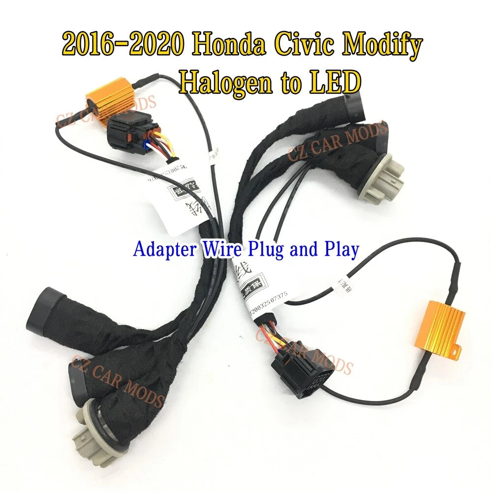 Car Headlight Adapter Wire For 2016 2017 2018 2019 2020 Honda Civic Modify Halogen to LED
