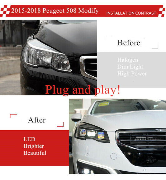 Car Headlight Upgrade Halogen to LED adapter wire For 2015 2016 2017 2018 Peugeot 508