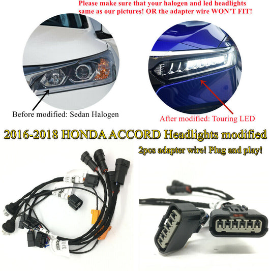 Adarter Wire Harnedd for 2016 2017 2018 HONDA ACCORD headlights Modified Sedan Halogen to Touring LED Honda Accord 9.5th gen mods